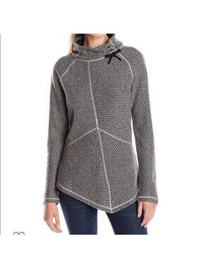 SharePrana Sweater Womens XS Matte Gray Asymmetrical Herringbone Pullover Mock